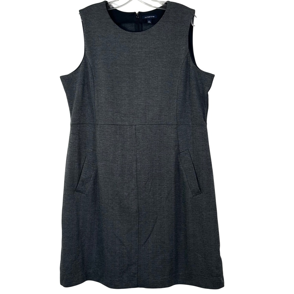Lands End Womens 18P Grey Herringbone Sleeveless Sheath Dress Pockets Stretch